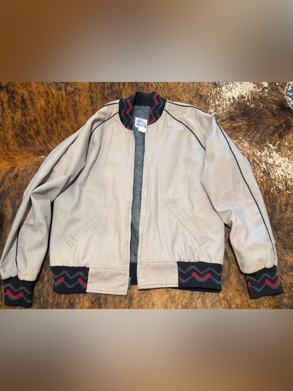 Vintage Miller Outerwear Western Canvas Jacket Gray Aztec Blanket Lined USA L